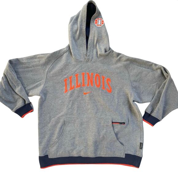 Vtg Y2K Nike Fighting Illini University of Illinois Embroidered Hoodie Sz Large - Picture 1 of 11